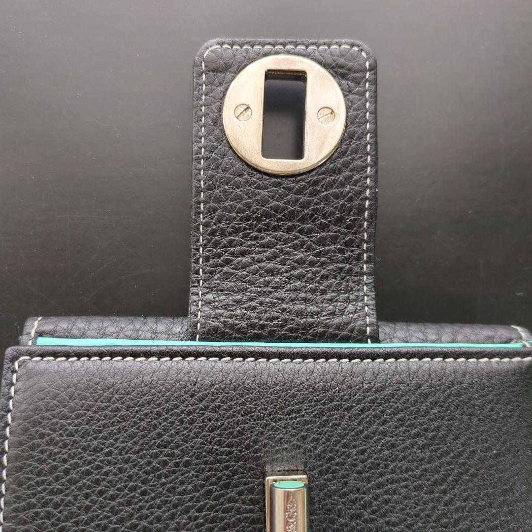 未使用美品✨TIFFANY ターンロック 折り財布 ブラック ティファニーブルー