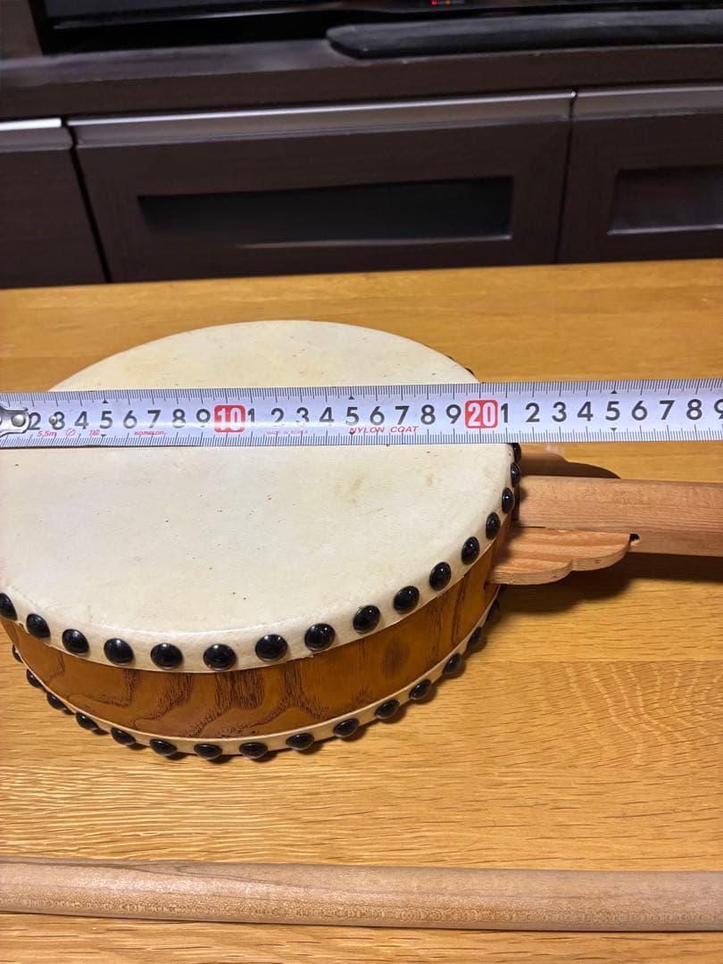 両面柄付太鼓 バチ付 片手太鼓