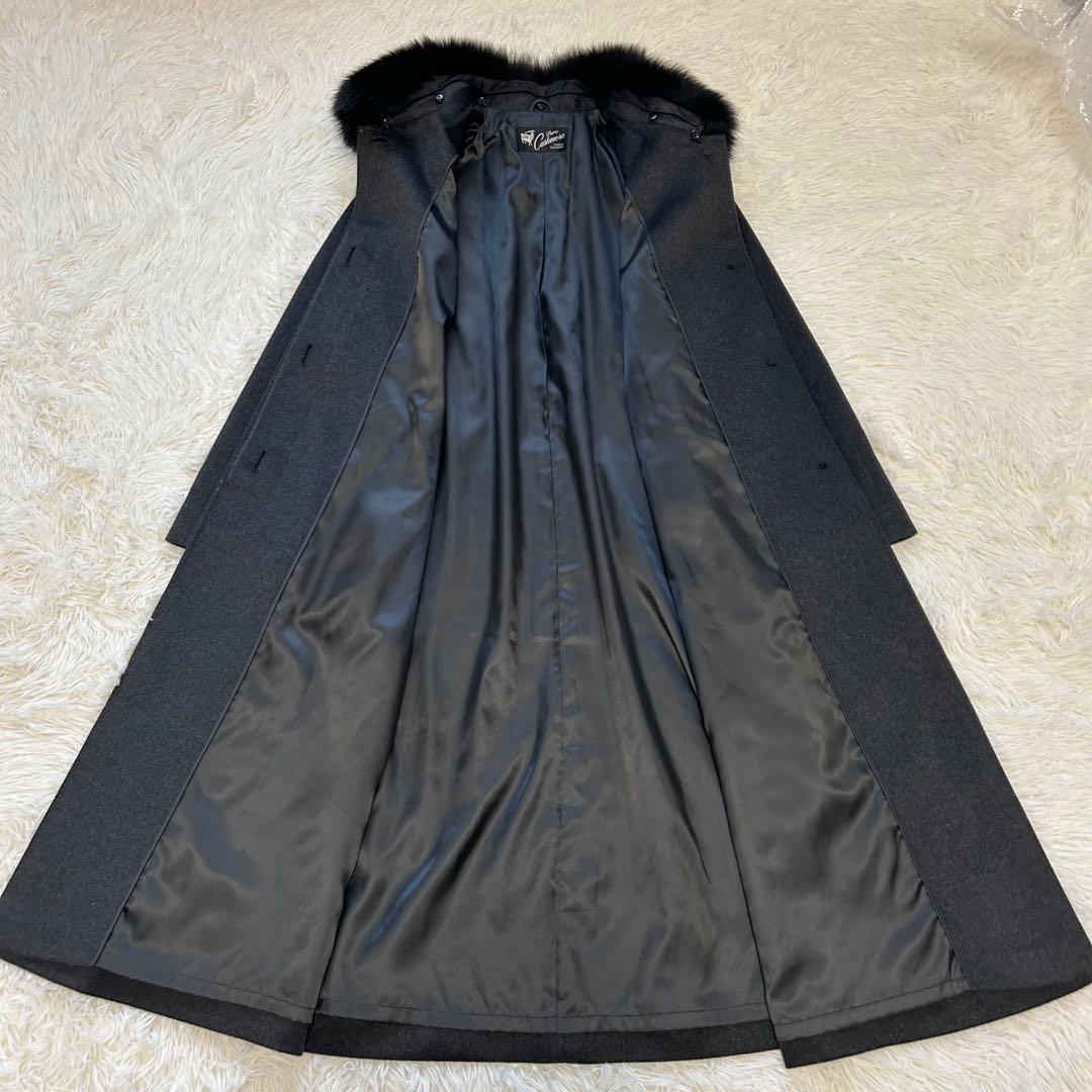 カシミヤ100% 黒 ダークグレー　ロングコート 高級感