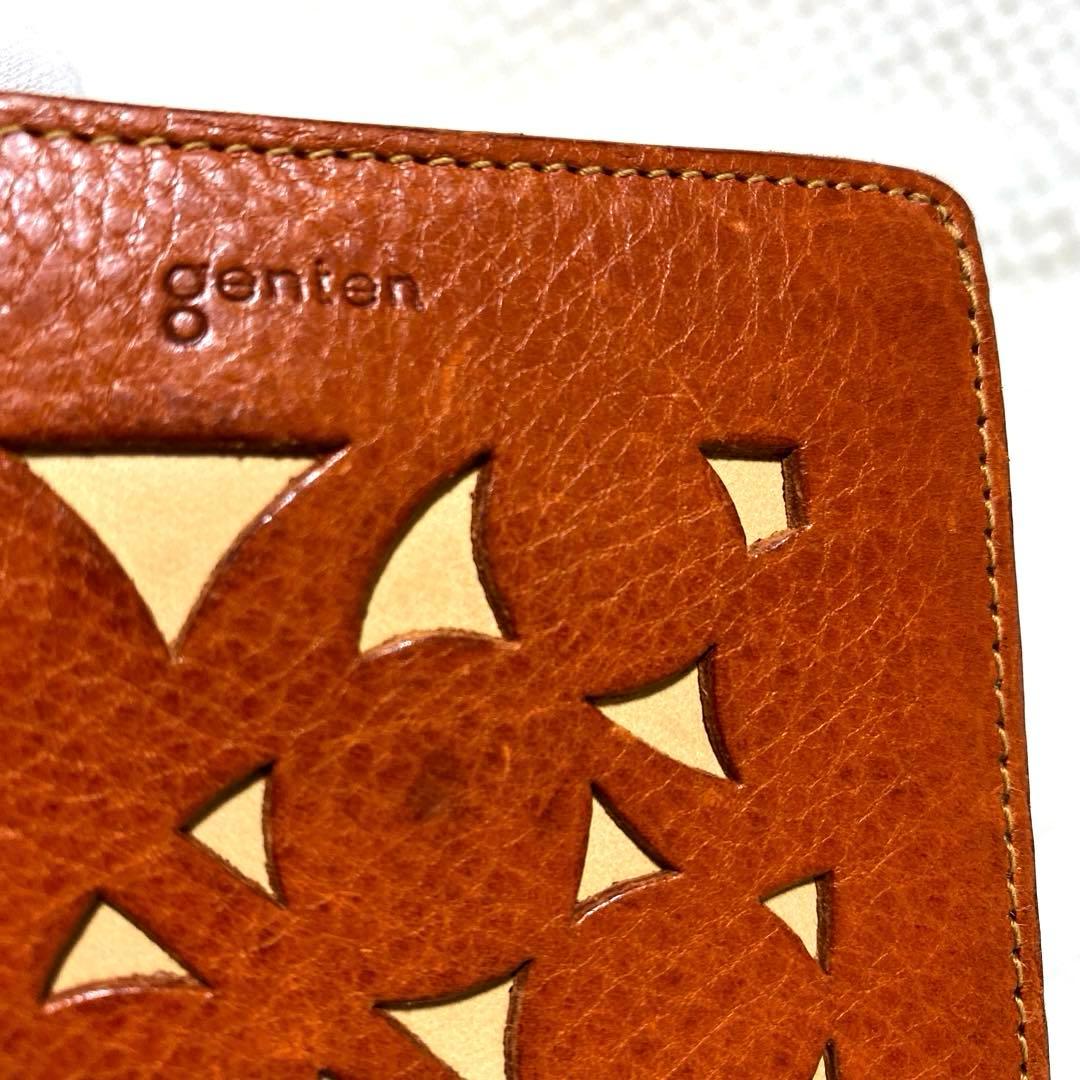 【レア】genten ゲンテン 20周年 あんず カットワーク 二つ折り財布 革