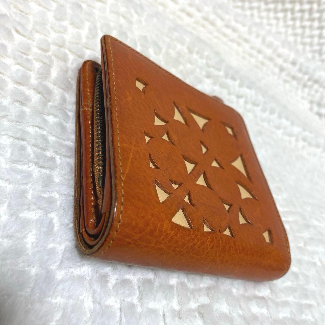 【レア】genten ゲンテン 20周年 あんず カットワーク 二つ折り財布 革