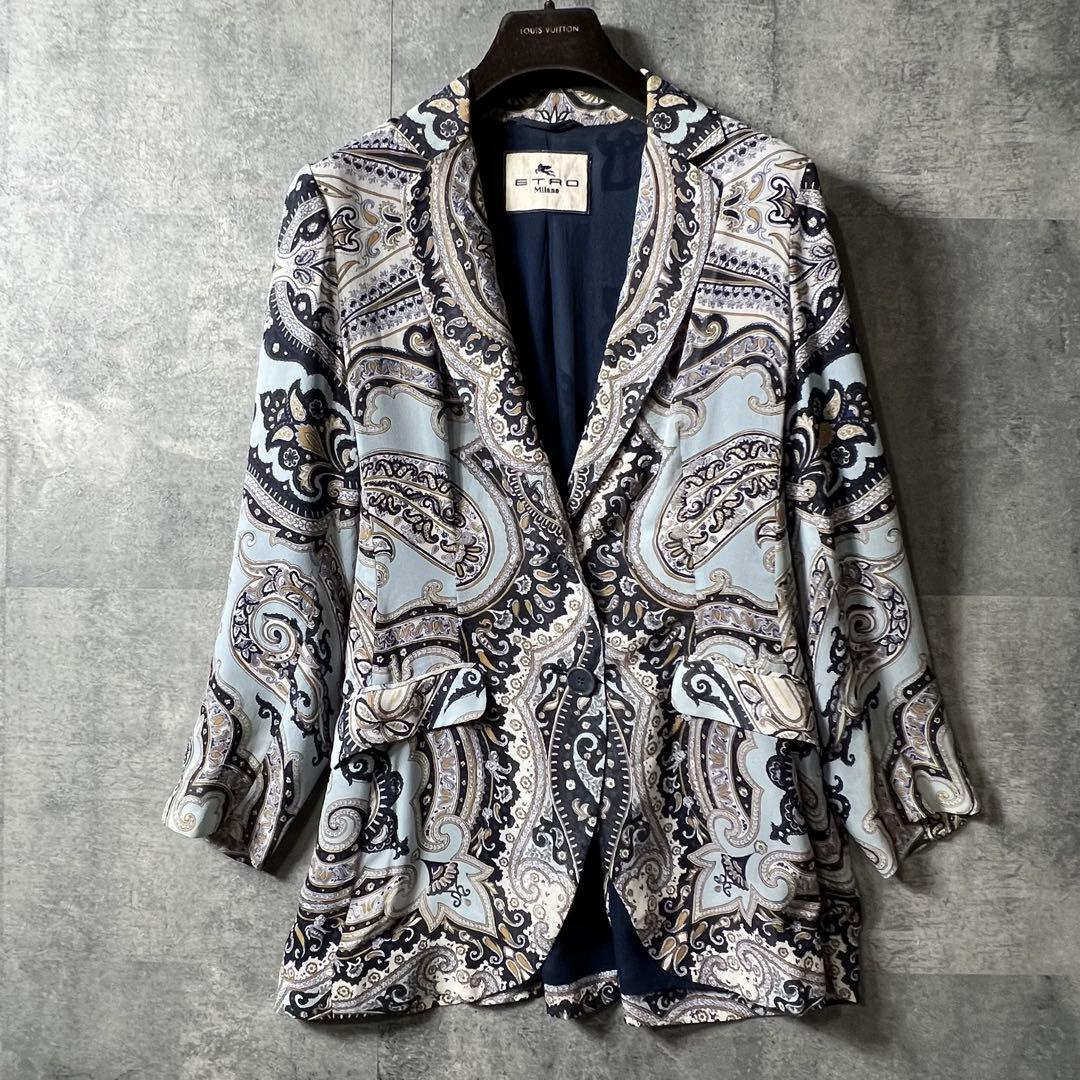 ETRO エトロ シルク100％ペイズリー柄テーラードジャケット44（XL)