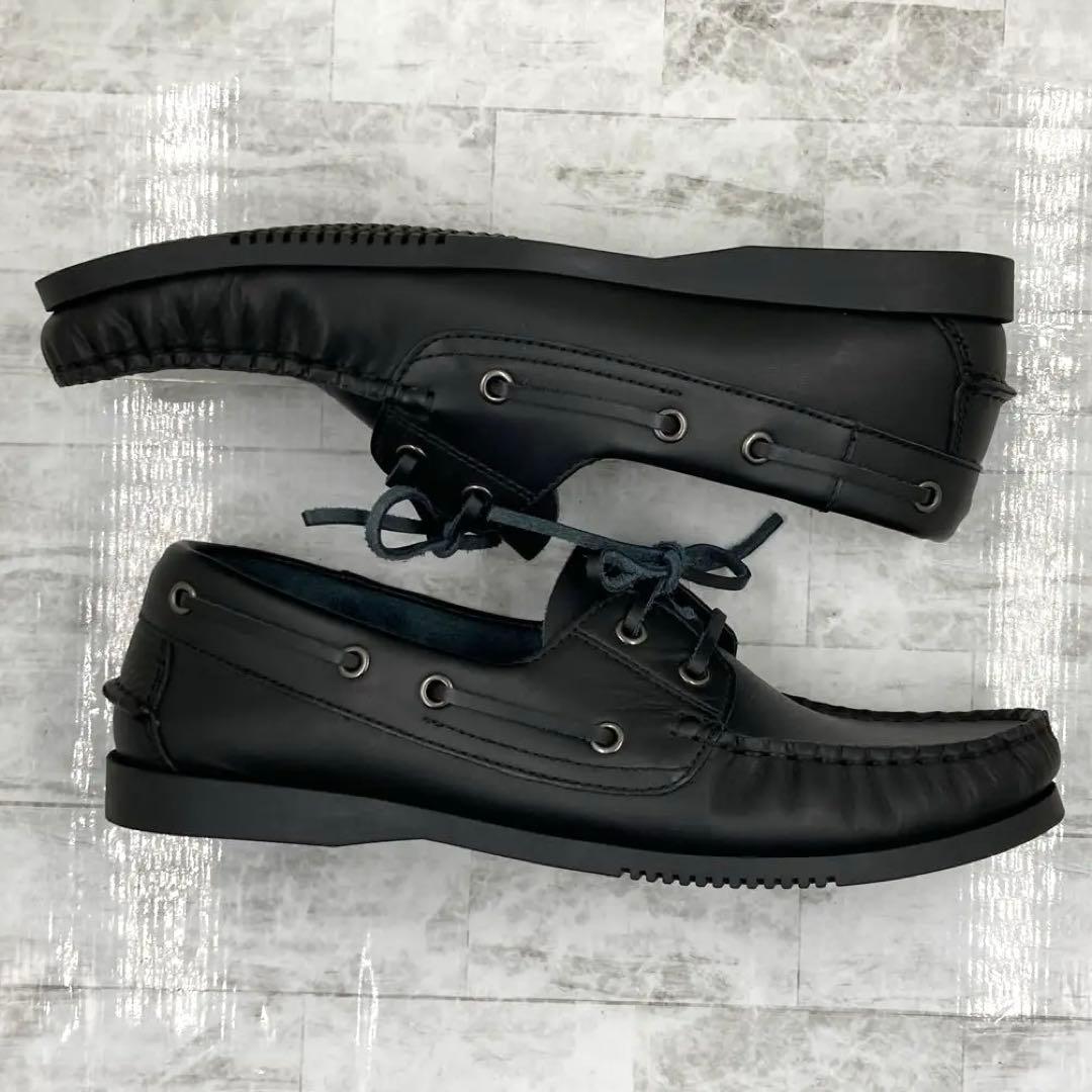 【美品】SHIPS シップス オイルレザー デッキシューズ モカシン 27cm黒