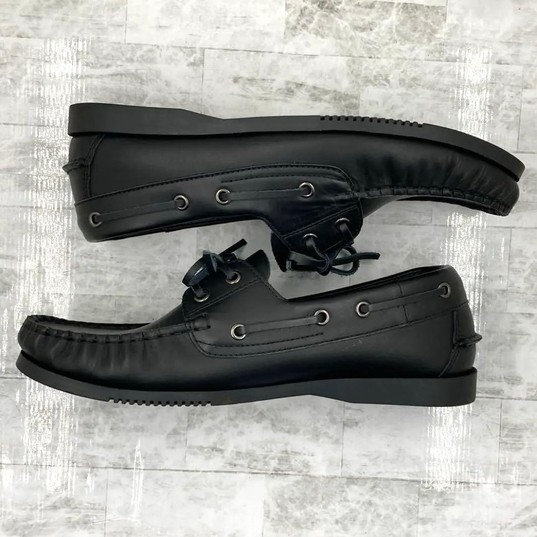 【美品】SHIPS シップス オイルレザー デッキシューズ モカシン 27cm黒