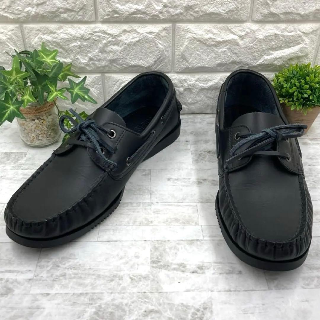 【美品】SHIPS シップス オイルレザー デッキシューズ モカシン 27cm黒