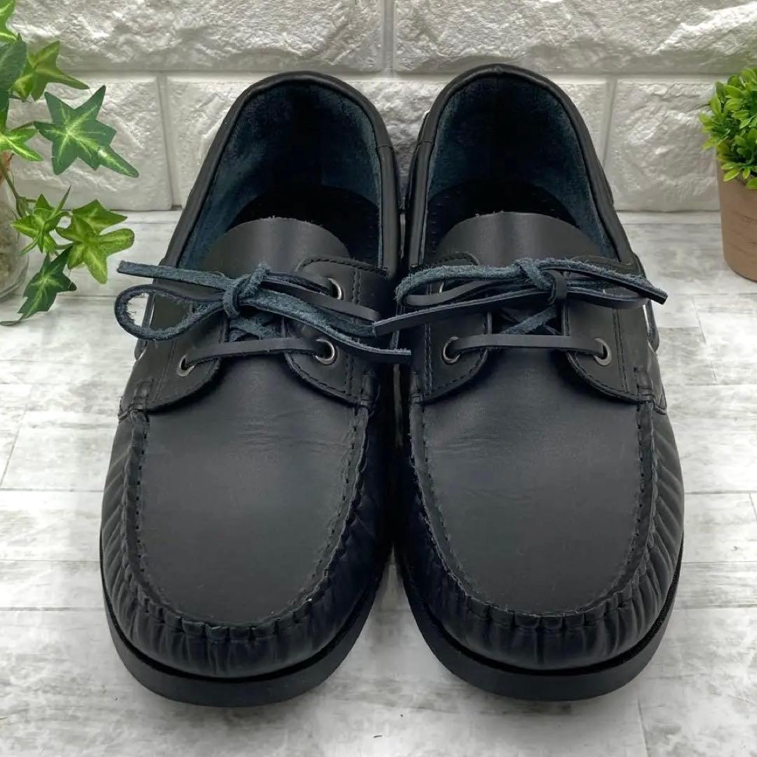 【美品】SHIPS シップス オイルレザー デッキシューズ モカシン 27cm黒