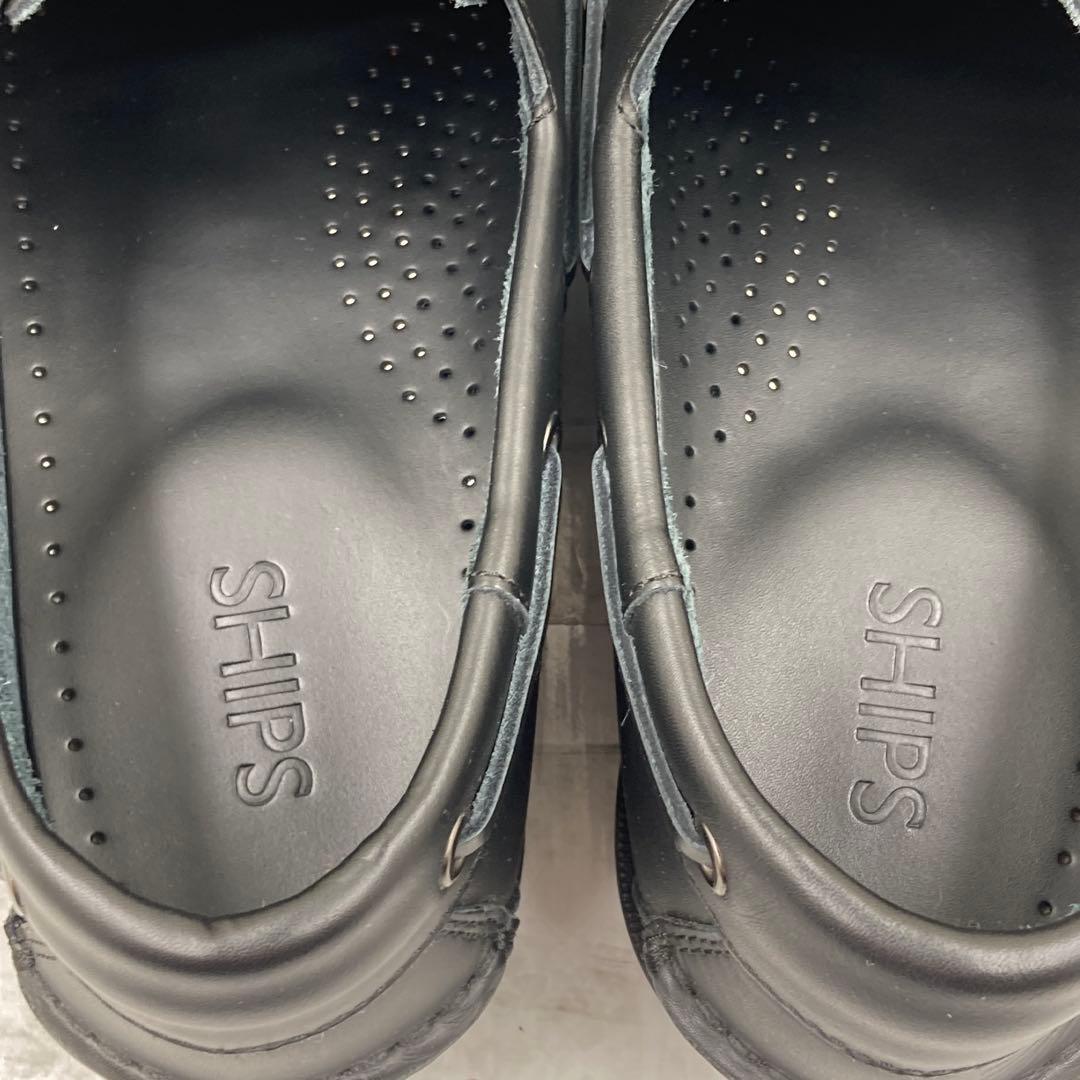 【美品】SHIPS シップス オイルレザー デッキシューズ モカシン 27cm黒