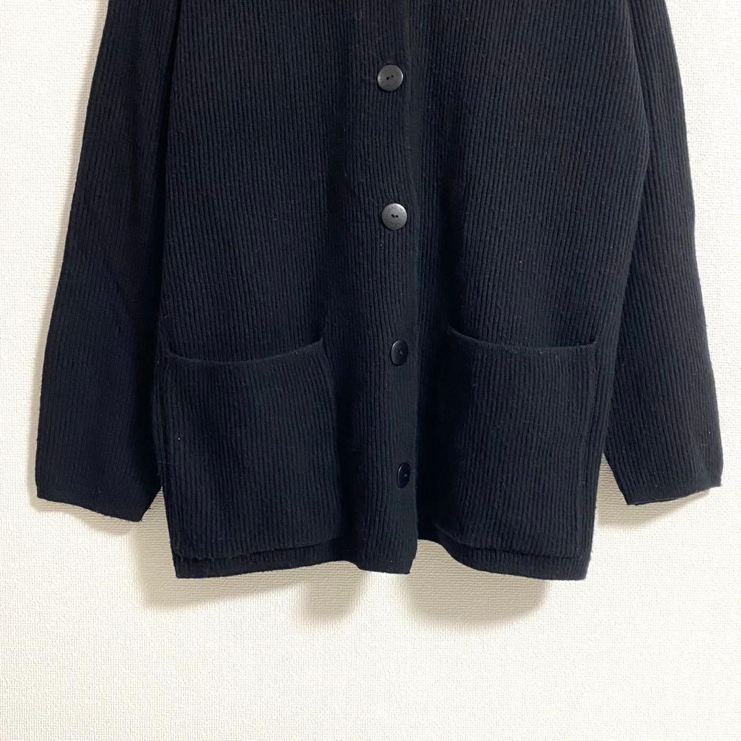 【ハナエモリ】 ロングカーディガン 長袖 Vネック カシミヤ100% ブラック