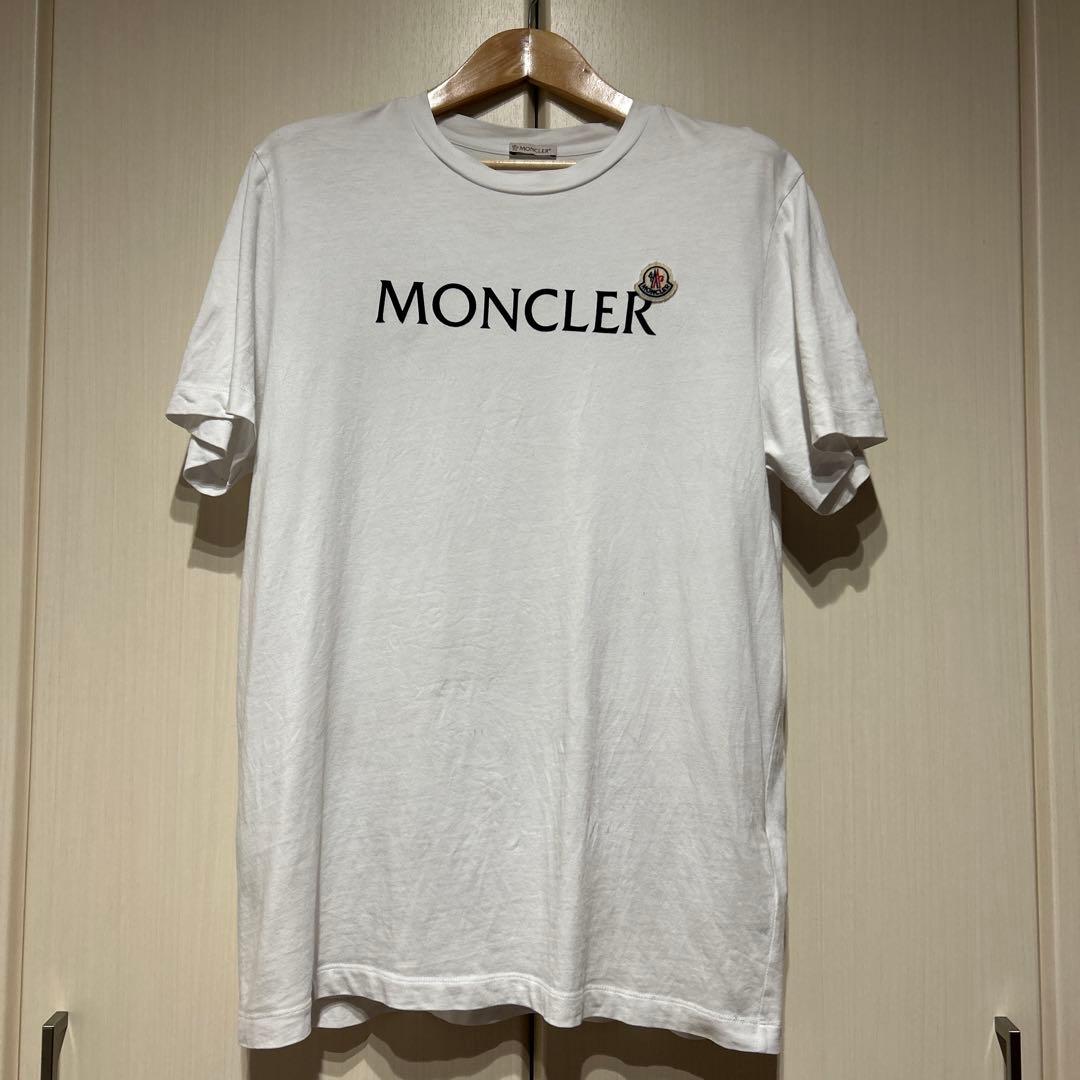 モンクレール Tシャツ センターロゴ 半袖 フロック 白 XL