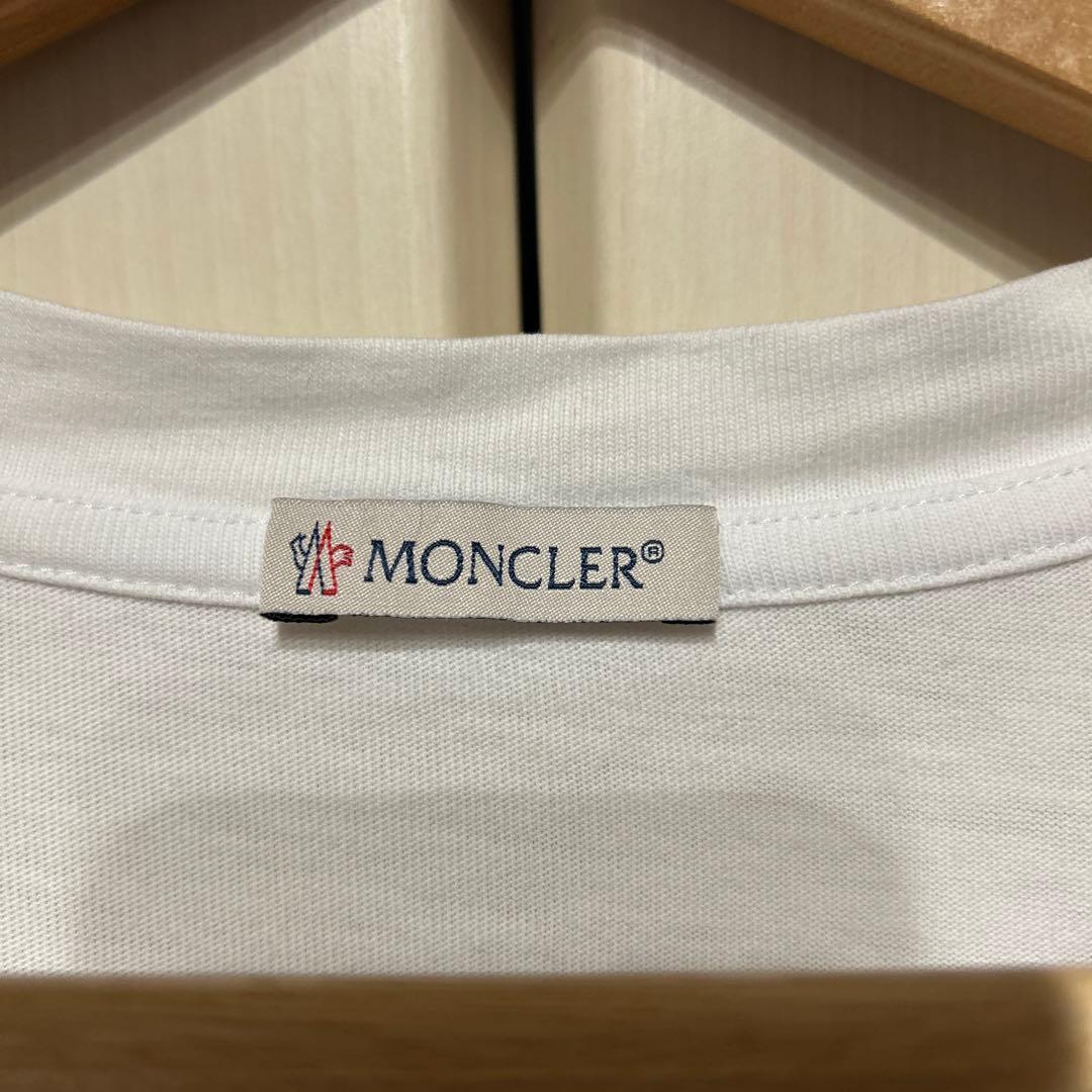 モンクレール Tシャツ センターロゴ 半袖 フロック 白 XL