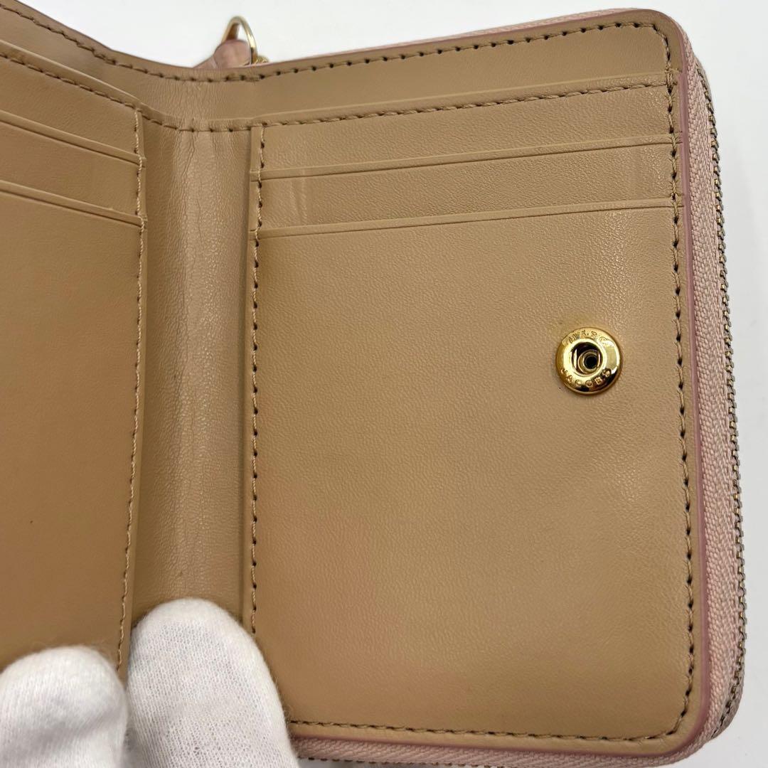 【美品】マークジェイコブス 二つ折り財布 レザー ラウンドファスナー ピンク