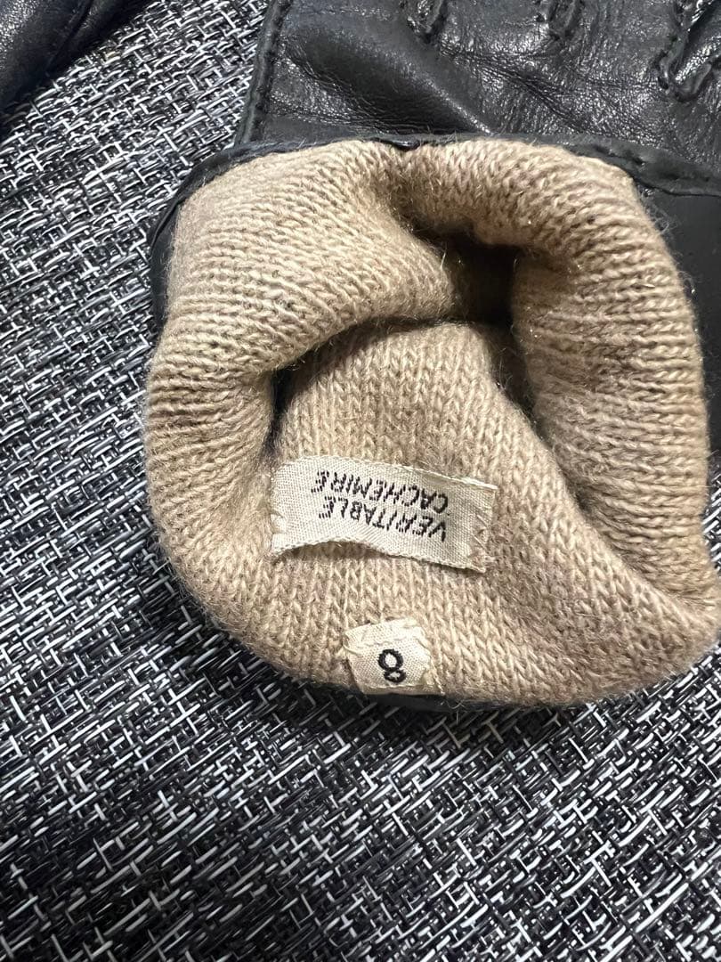HERMES エルメス 手袋 グローブ ラムスキン レザーブラック黒 8カシミア