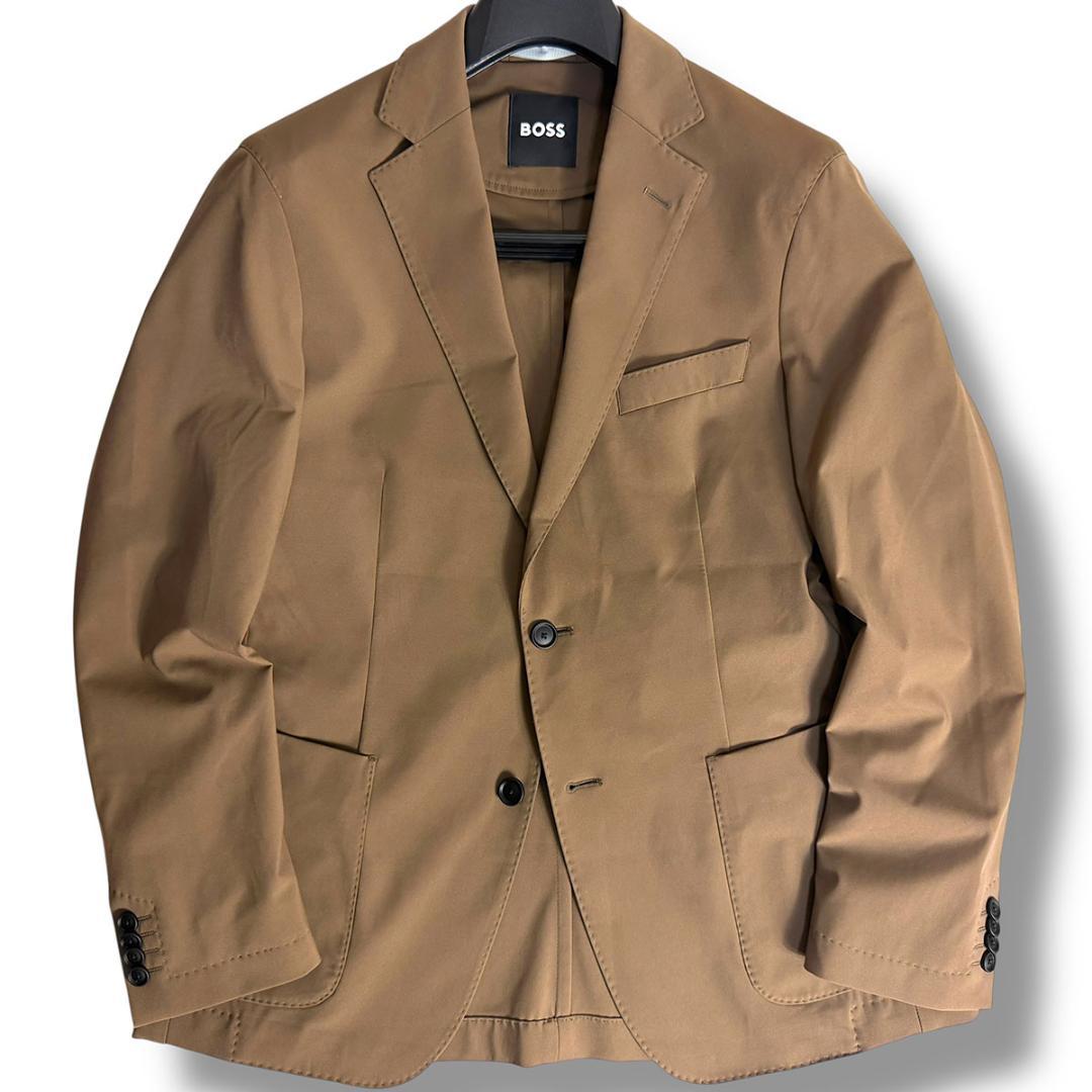 J3087 美品 ヒューゴボス 現行タグストレッチジャージージャケット 茶 48