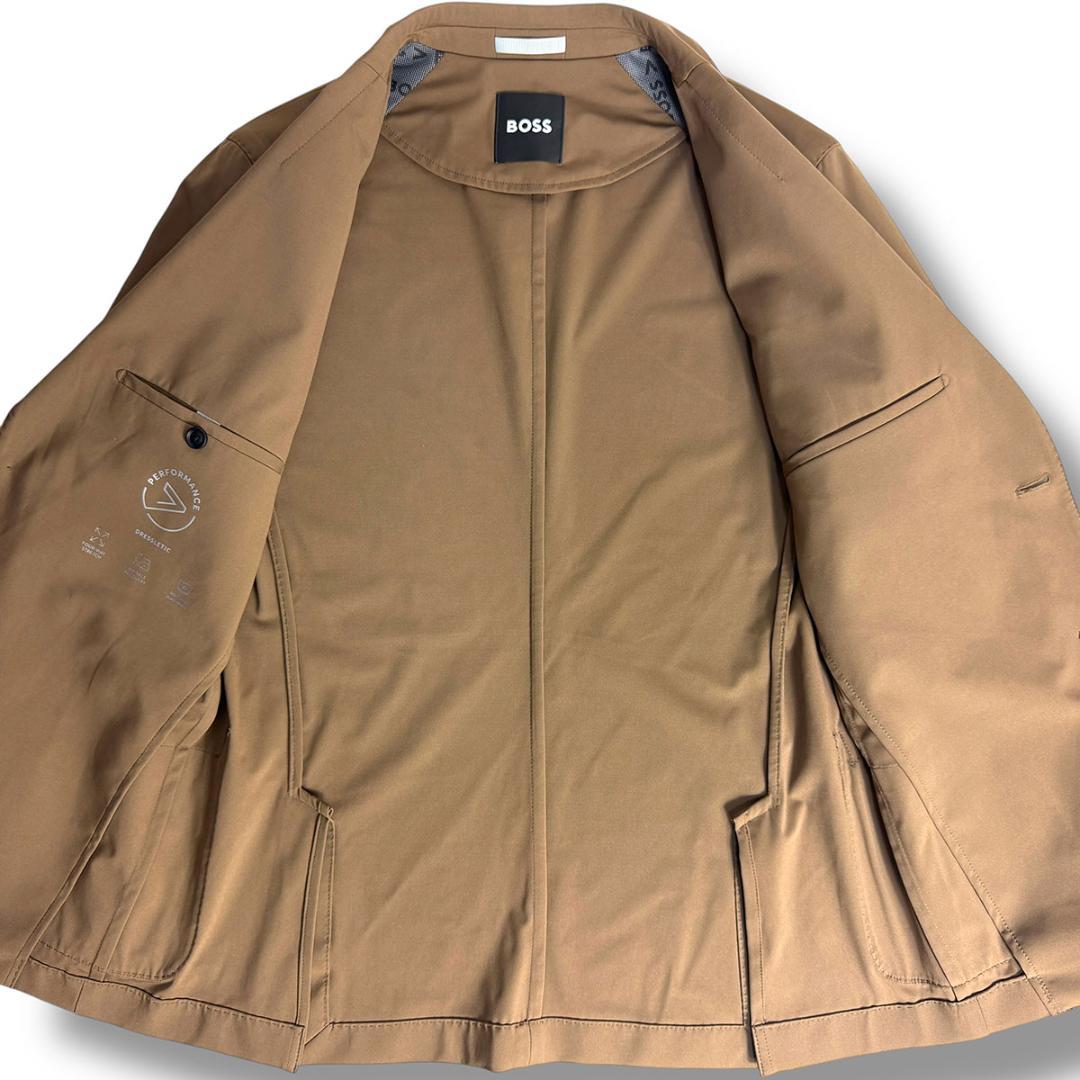 J3087 美品 ヒューゴボス 現行タグストレッチジャージージャケット 茶 48