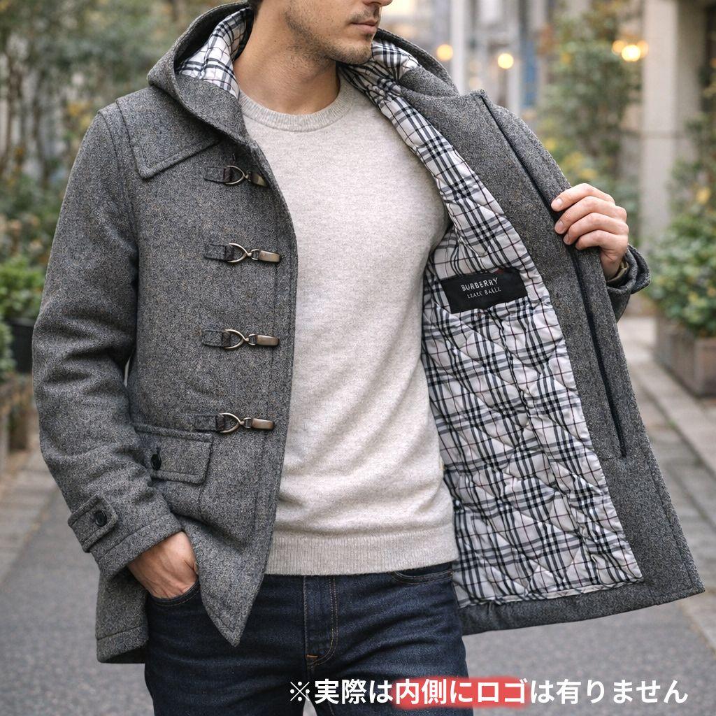 バーバリーブラックレーベル ダッフルコートM グレー ノバチェック キルティング