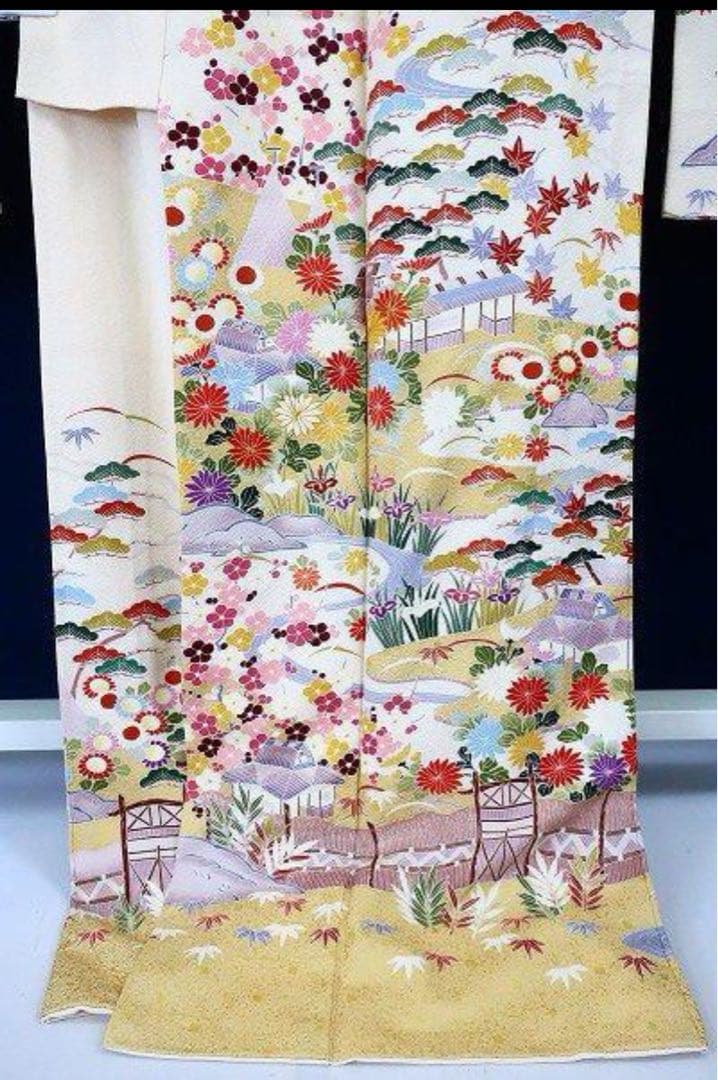 最終sale☆振袖 京友禅 古典柄 吉祥柄 クリーム