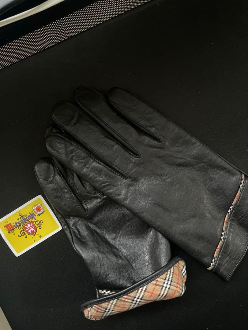 三越購入 BURBERRY メンズ レザー グローブ 手袋 チェック×ブラック