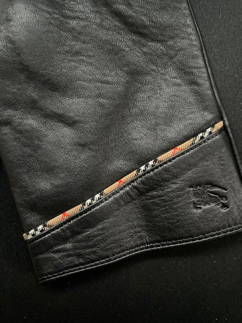 三越購入 BURBERRY メンズ レザー グローブ 手袋 チェック×ブラック