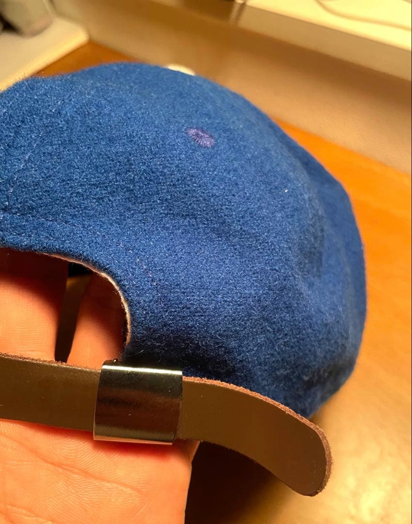 希少 USA製 エベッツフィールド Mロゴ cap 青 ウール レザー