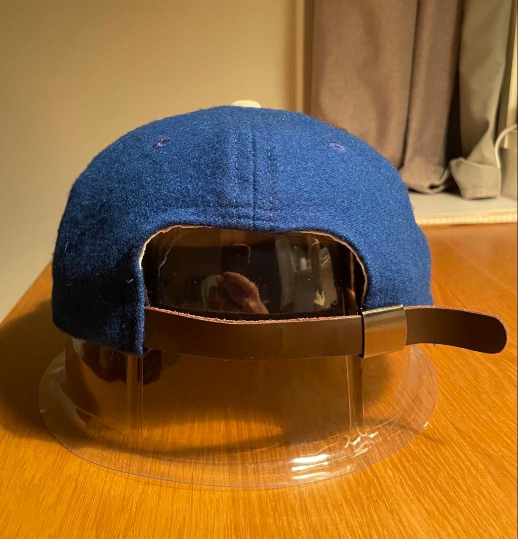 希少 USA製 エベッツフィールド Mロゴ cap 青 ウール レザー
