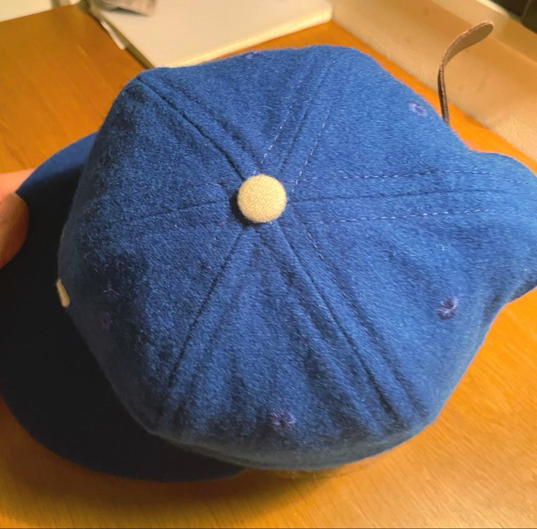 希少 USA製 エベッツフィールド Mロゴ cap 青 ウール レザー