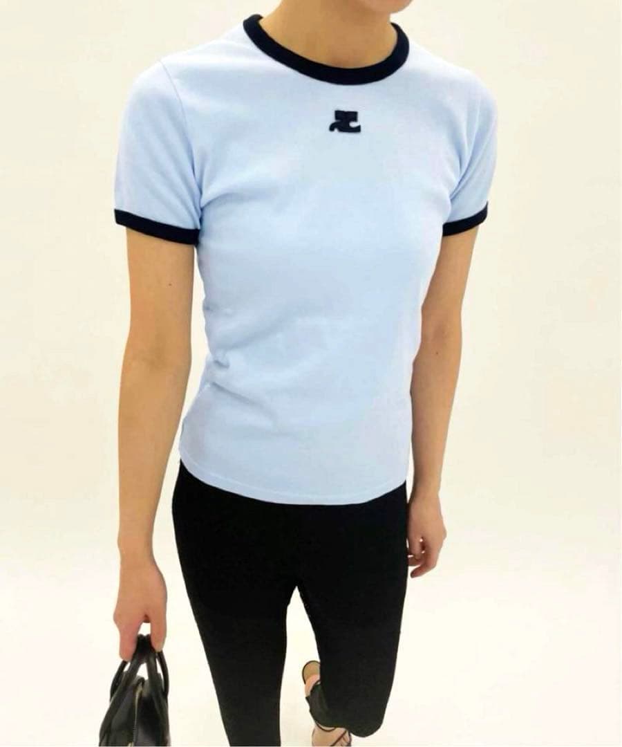 【美品】クレージュ コントラストTシャツ サックスブルー サイズ1 完売品