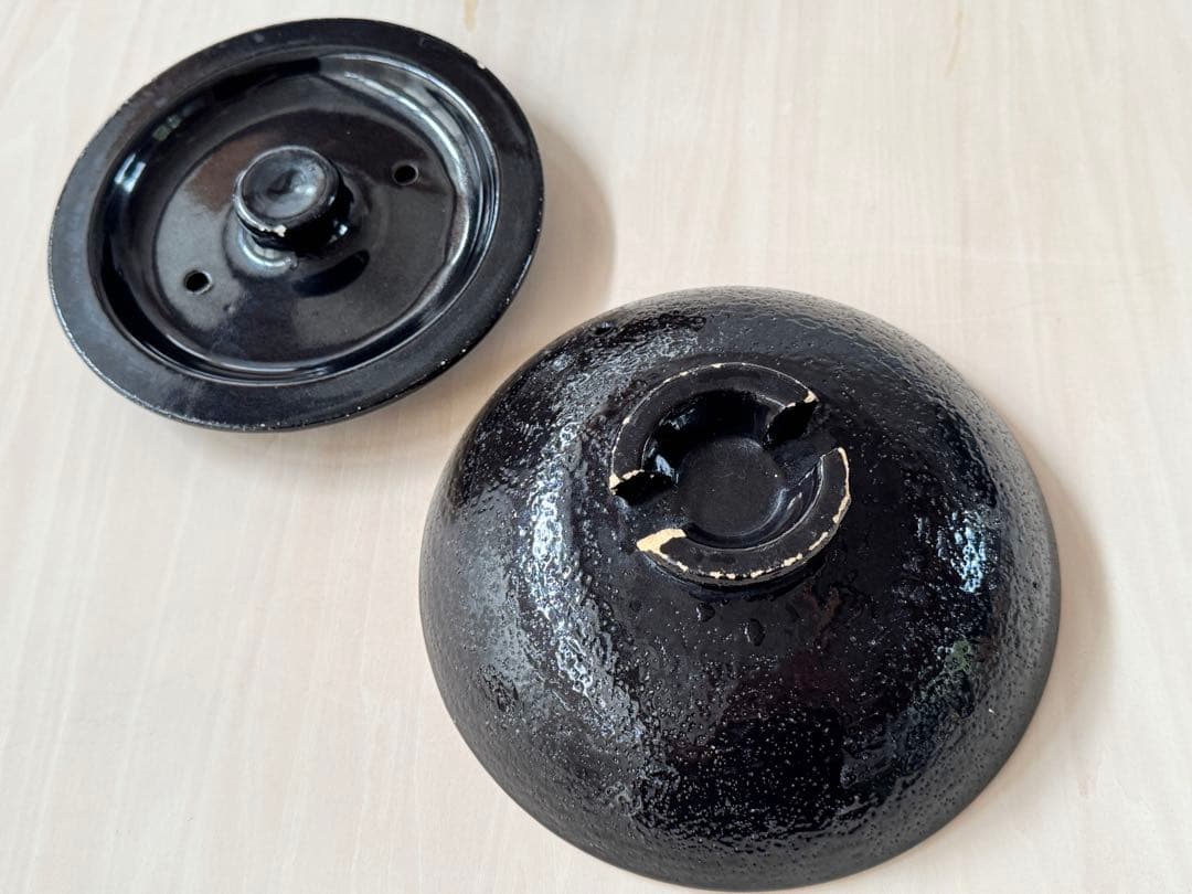 土鍋　かまどさん　3合　黒　陶器製　蓋付き