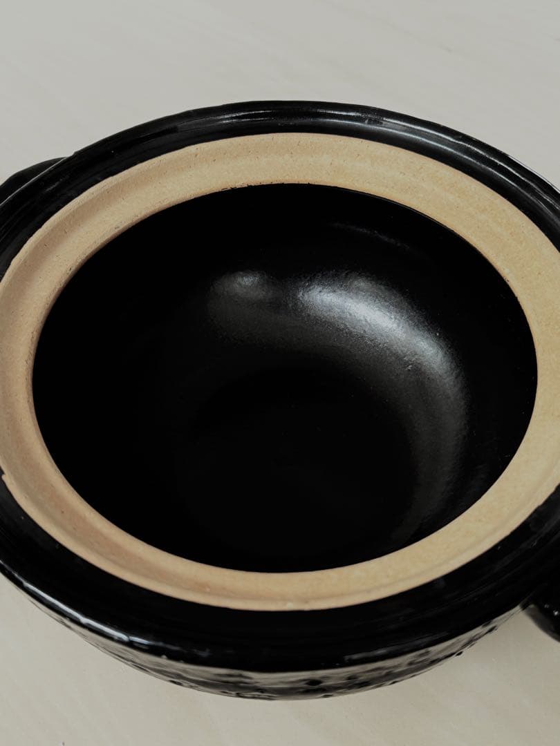 土鍋　かまどさん　3合　黒　陶器製　蓋付き