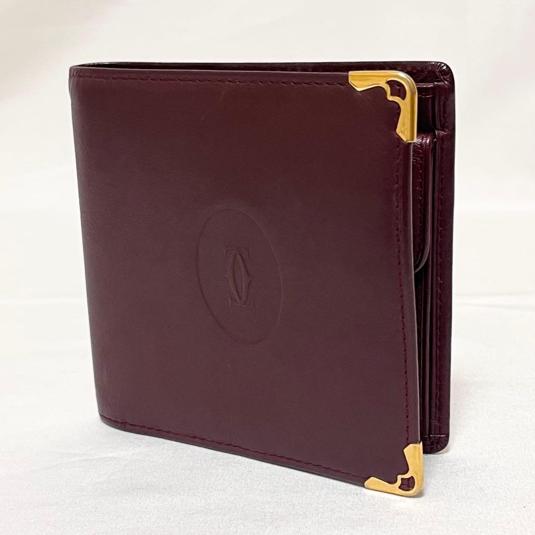 Cartier カルティエ 二つ折り財布 マストライン レザー ボルドー