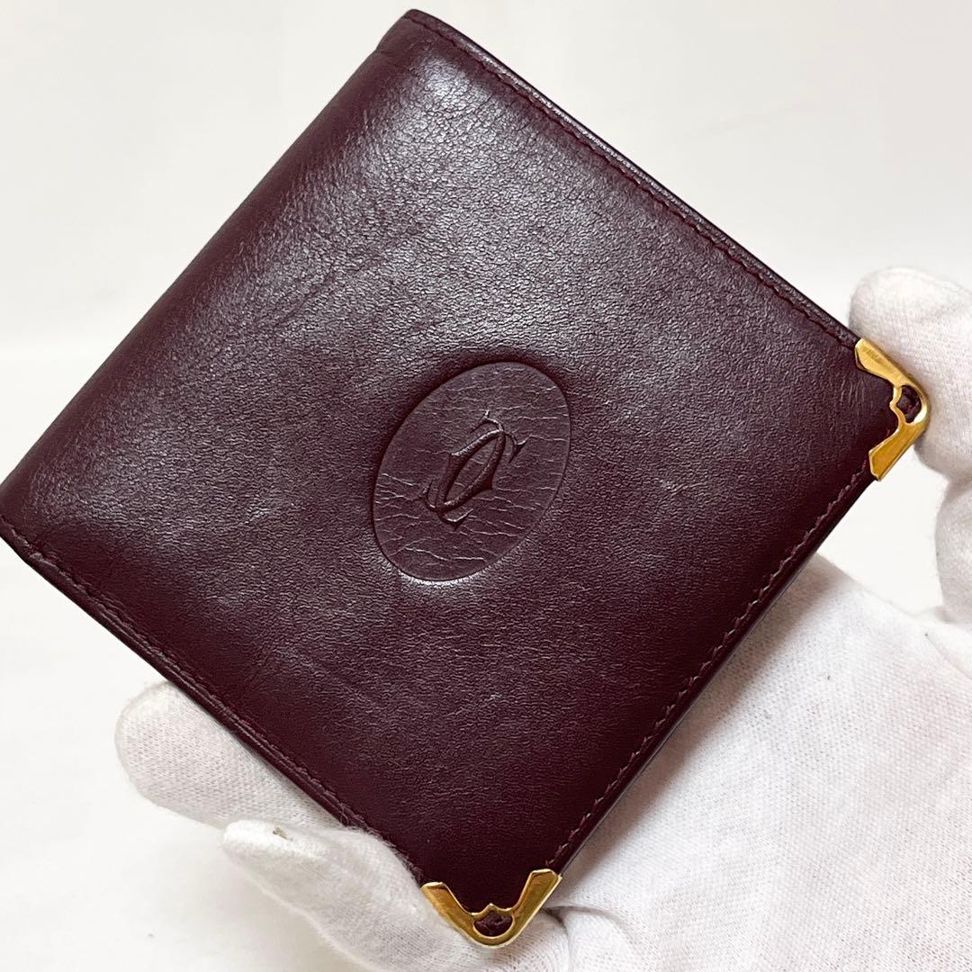 Cartier カルティエ 二つ折り財布 マストライン レザー ボルドー