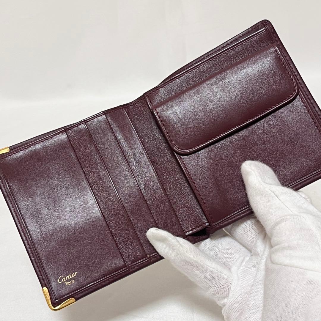 Cartier カルティエ 二つ折り財布 マストライン レザー ボルドー