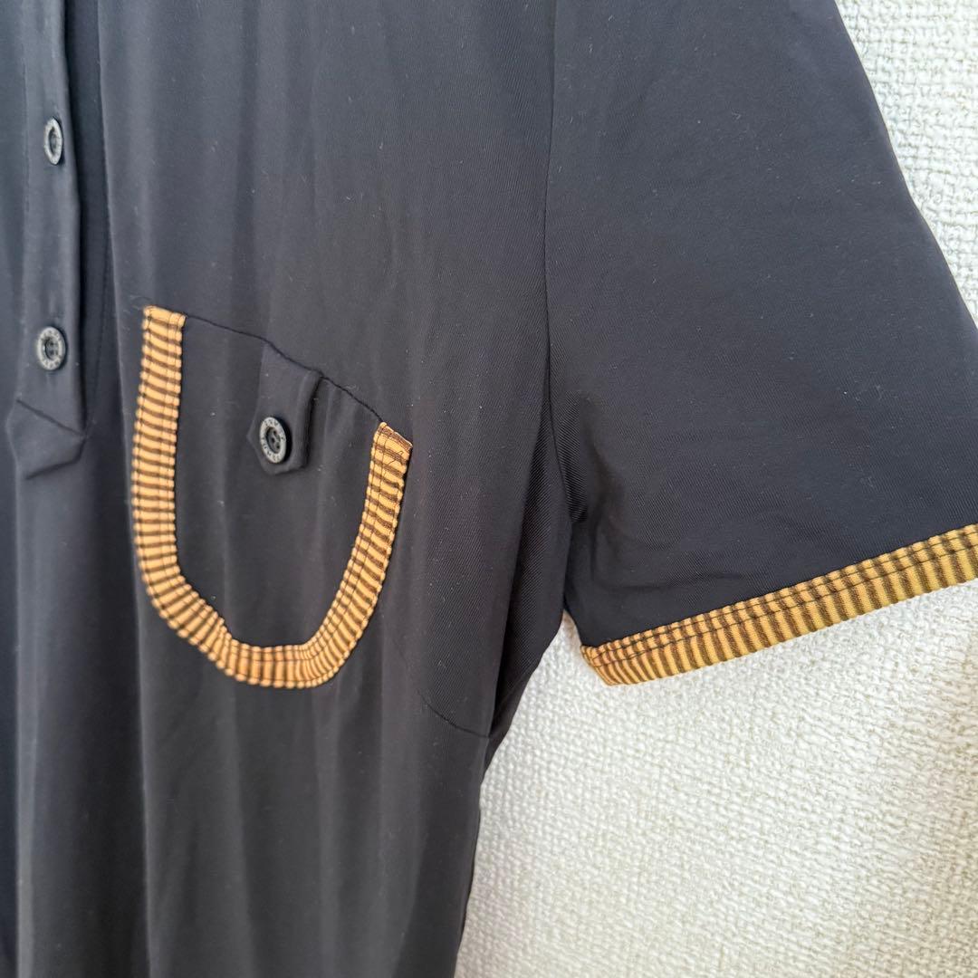 FENDI JEANS フェンディ ポロワンピース ロゴ 黒 マキシ丈 半袖 R