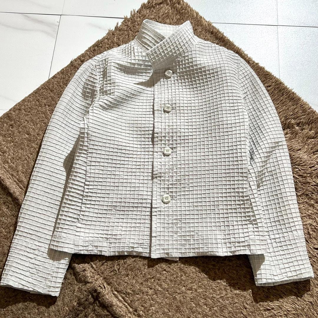 希少・美品　イッセイミヤケ　ショート丈　プリーツ　ジャケット　ライトグレー