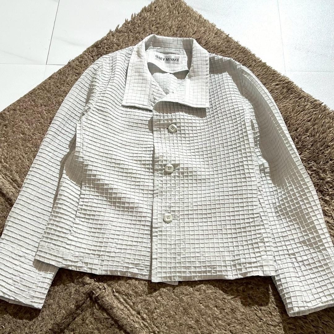 希少・美品　イッセイミヤケ　ショート丈　プリーツ　ジャケット　ライトグレー