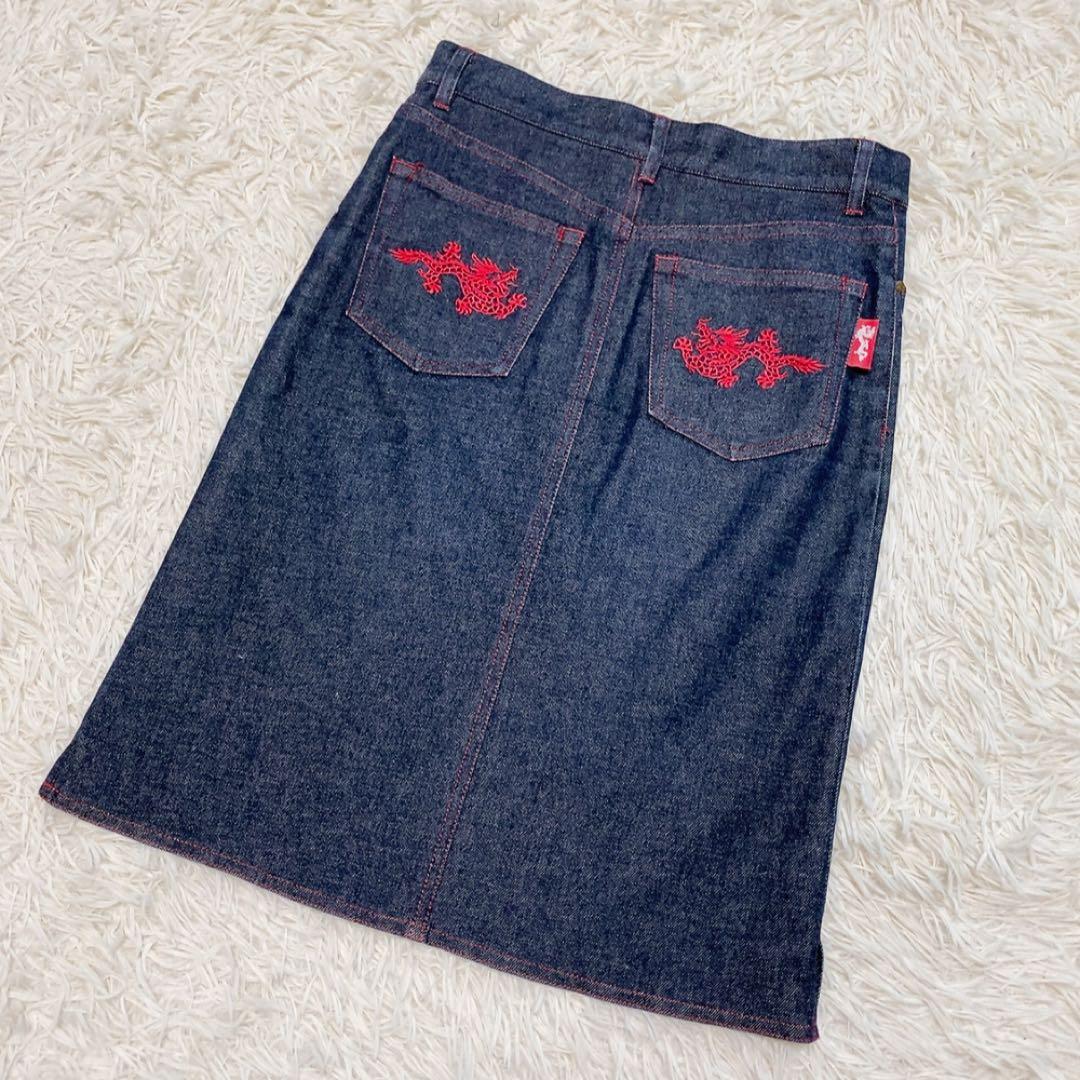 【希少】ヴィヴィアンタム デニムスカート ドラゴン刺繍 ボタン 美品
