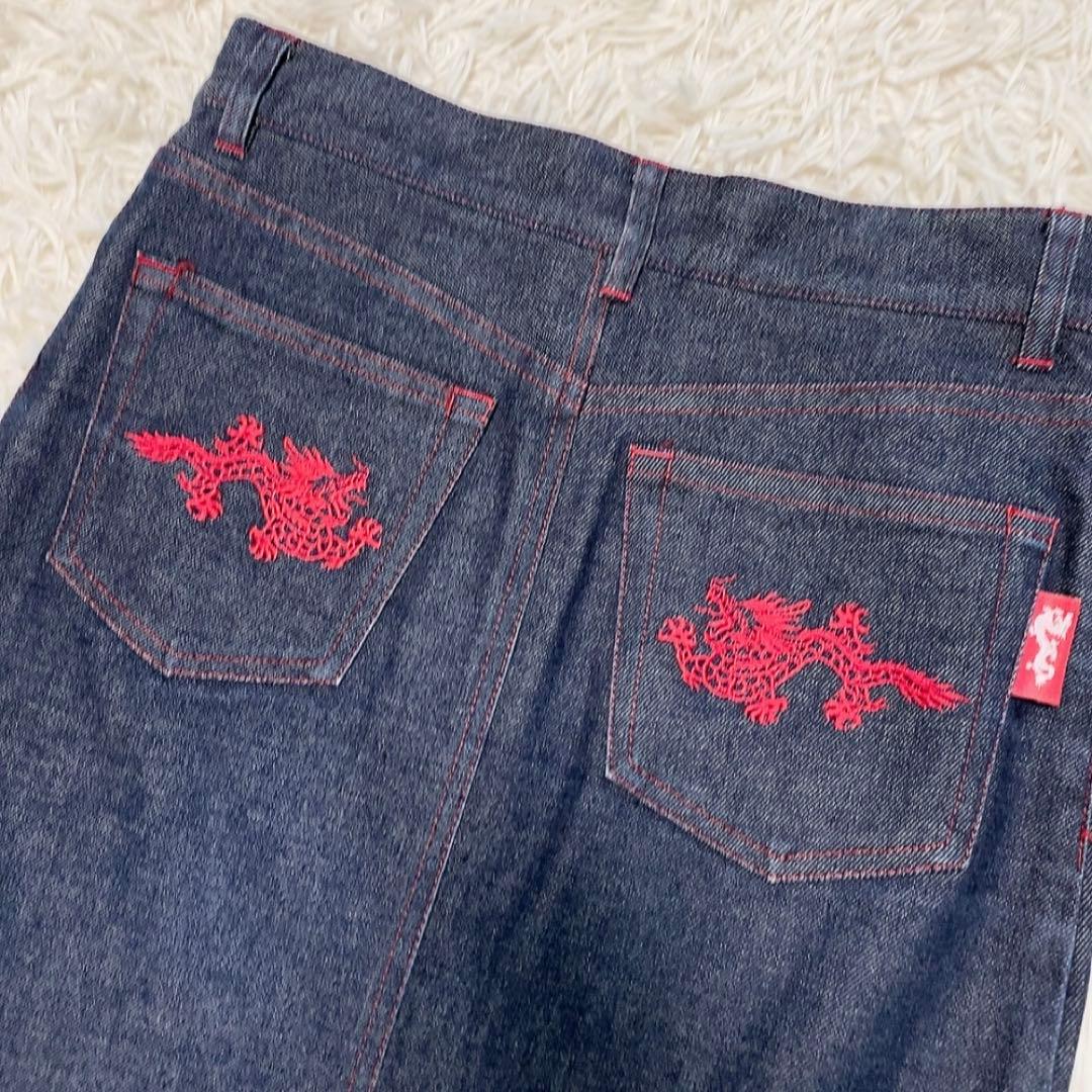 【希少】ヴィヴィアンタム デニムスカート ドラゴン刺繍 ボタン 美品