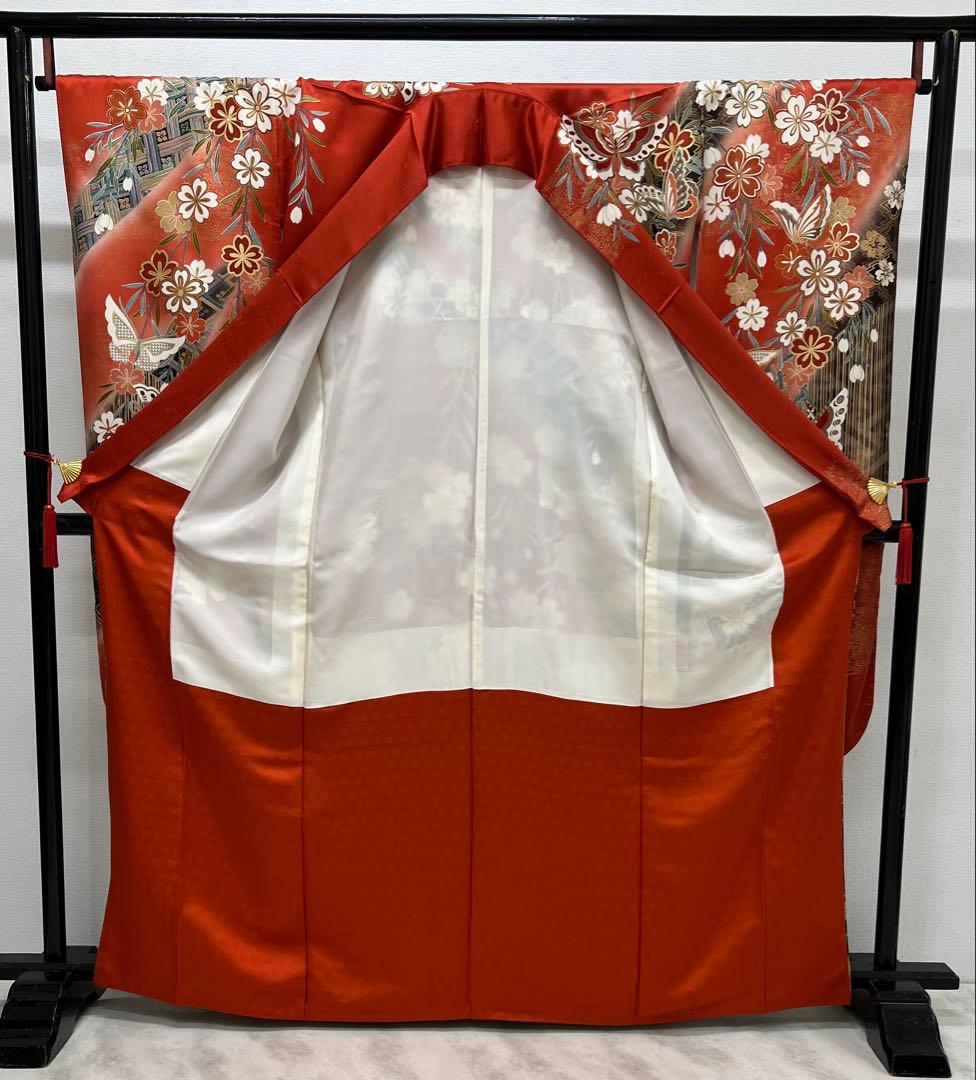 振り袖　フルセット　長襦袢付　成人式　結婚式　赤　金彩加工　刺繍入り　817