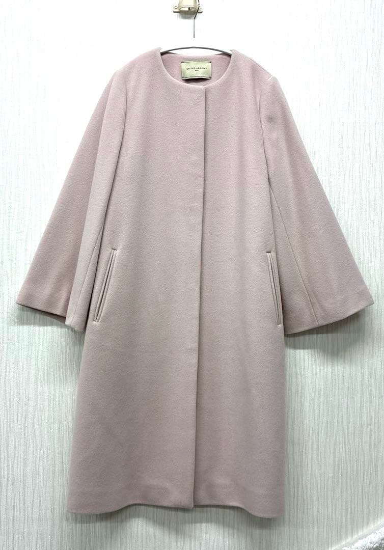 ユナイテッドアローズ ノーカラーベルスリーブコート カシミヤ キュプラ 入学式