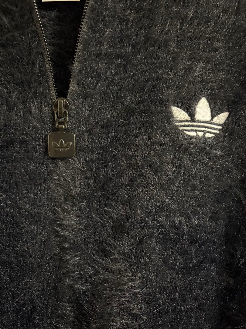 ト*ー様 adidasフェイクモヘヤ クラシック トラックジャケット ブラック