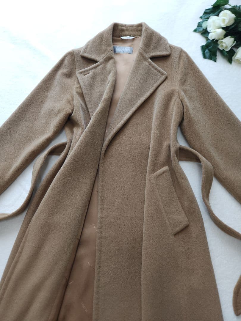 MaxMara 32万 高級ロングガウンベルテッドコート アンゴラ