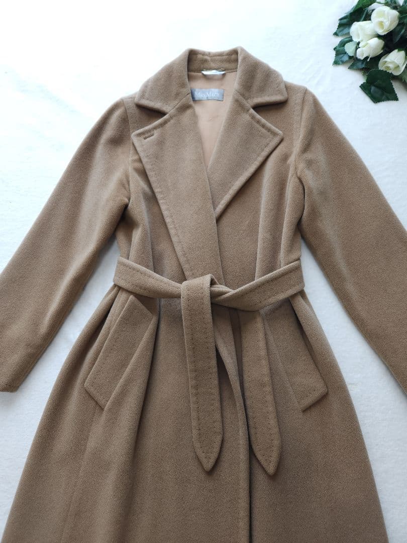 MaxMara 32万 高級ロングガウンベルテッドコート アンゴラ