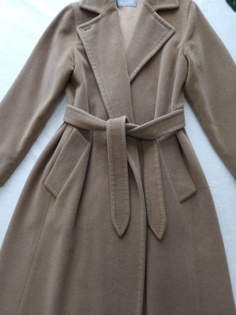 MaxMara 32万 高級ロングガウンベルテッドコート アンゴラ