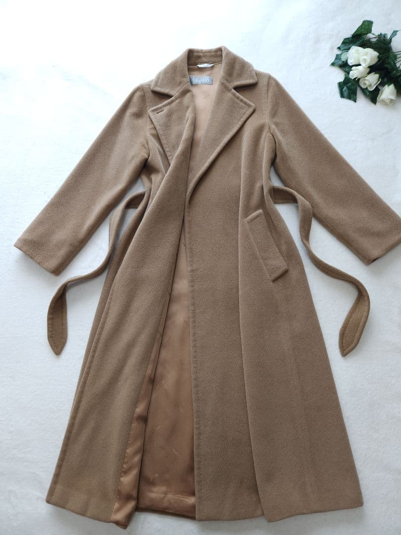 MaxMara 32万 高級ロングガウンベルテッドコート アンゴラ