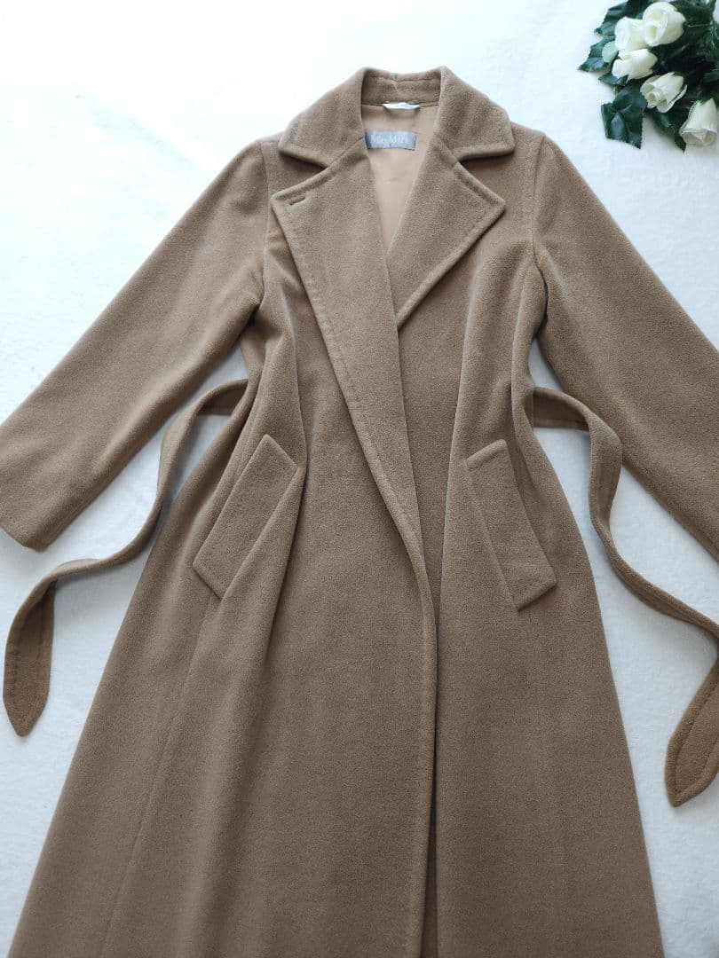 MaxMara 32万 高級ロングガウンベルテッドコート アンゴラ