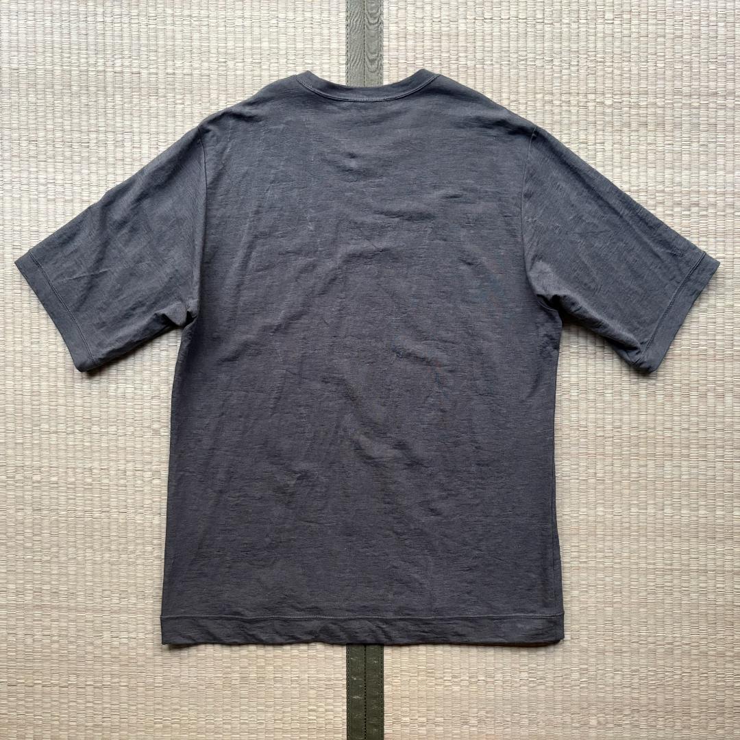 山内 塩縮加工リネンニットTシャツ チャコールグリーン サイズ4