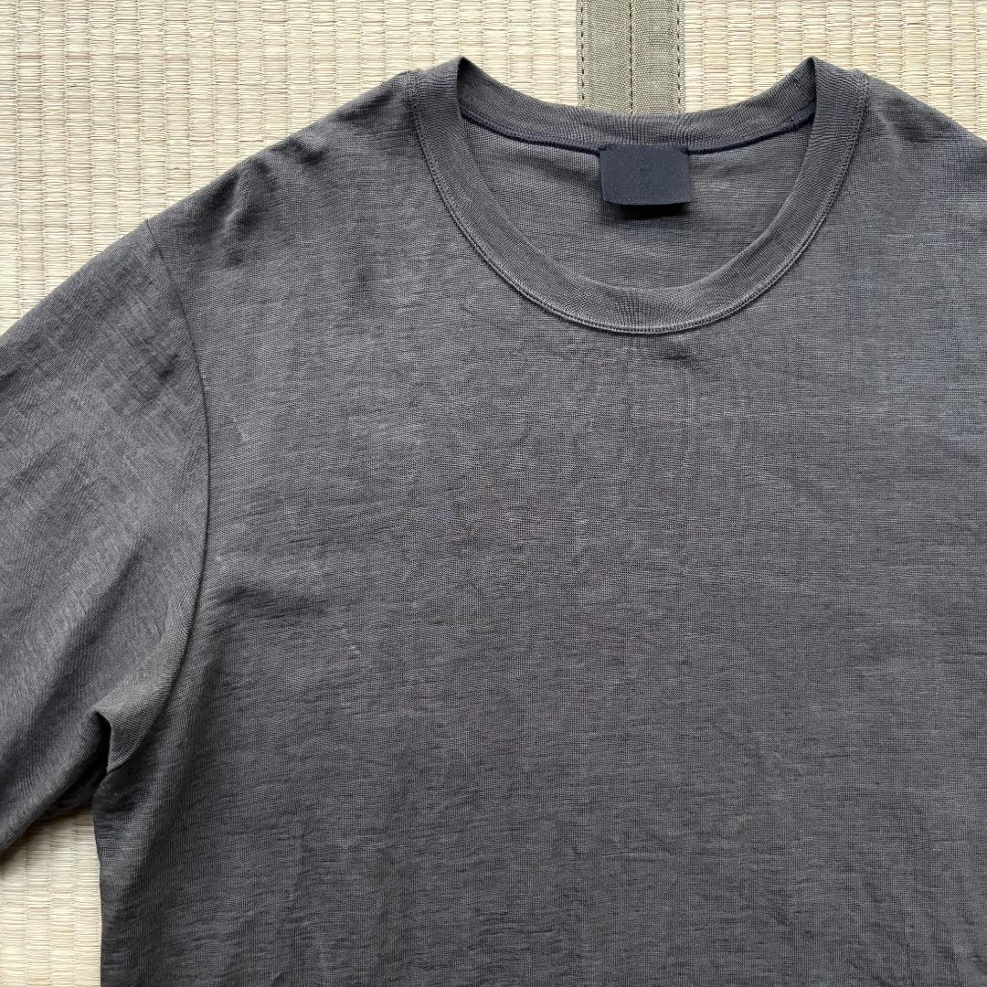 山内 塩縮加工リネンニットTシャツ チャコールグリーン サイズ4