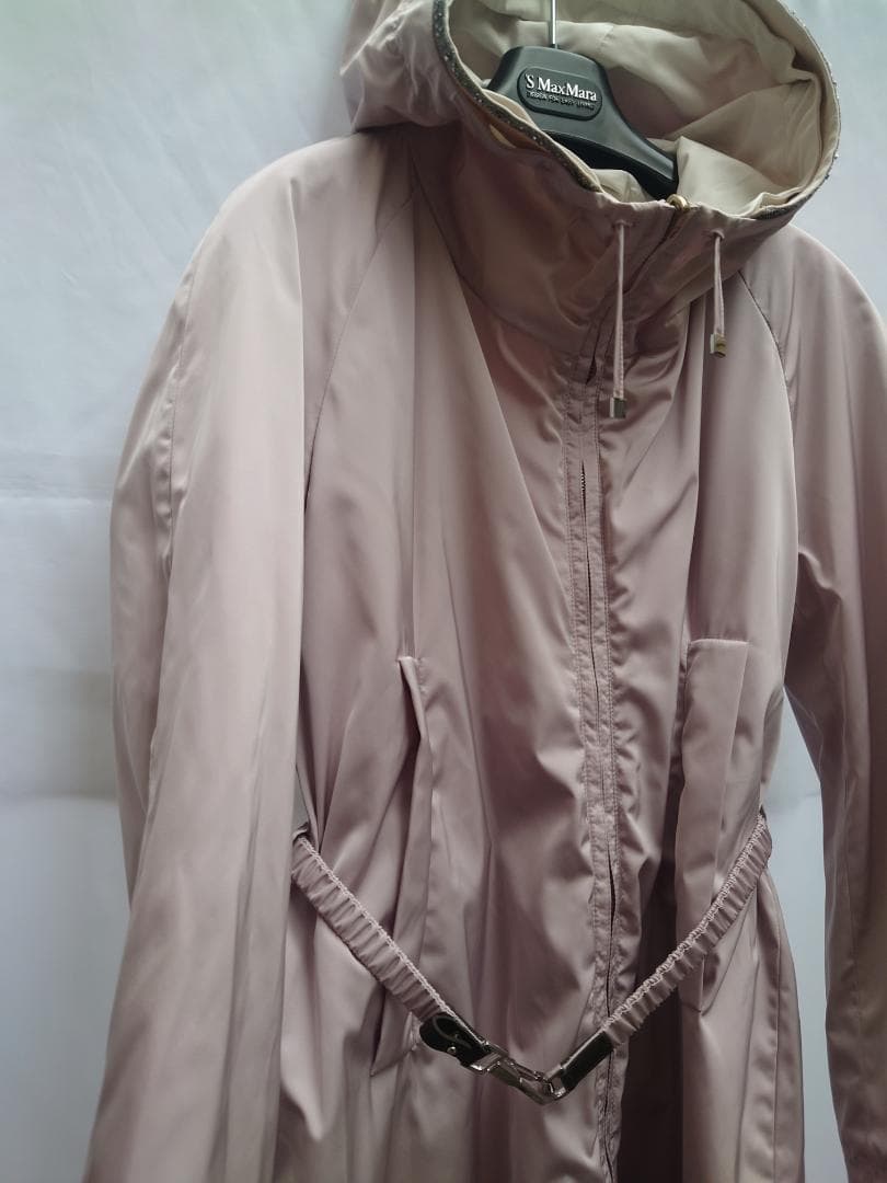 美品☆SMaxMara☆リバーシブル薄紫ビジューフードタフタコート☆４０