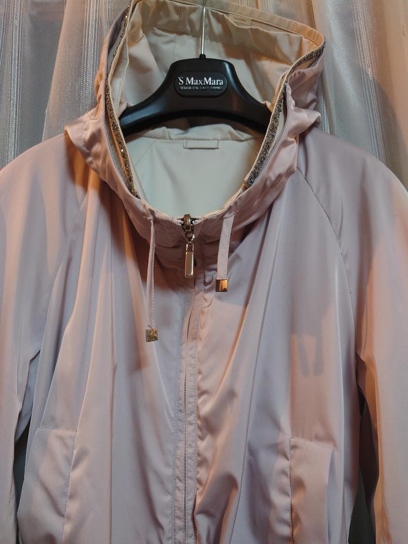 美品☆SMaxMara☆リバーシブル薄紫ビジューフードタフタコート☆４０