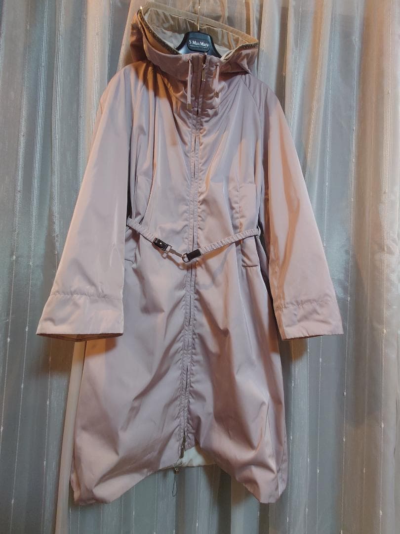 美品☆SMaxMara☆リバーシブル薄紫ビジューフードタフタコート☆４０