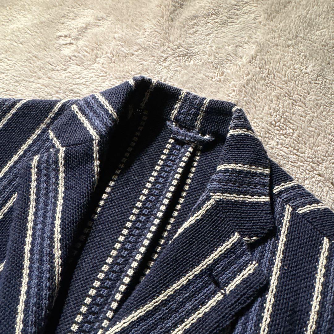 altea コットンニット ジャケット 48 L ネイビー ストライプ